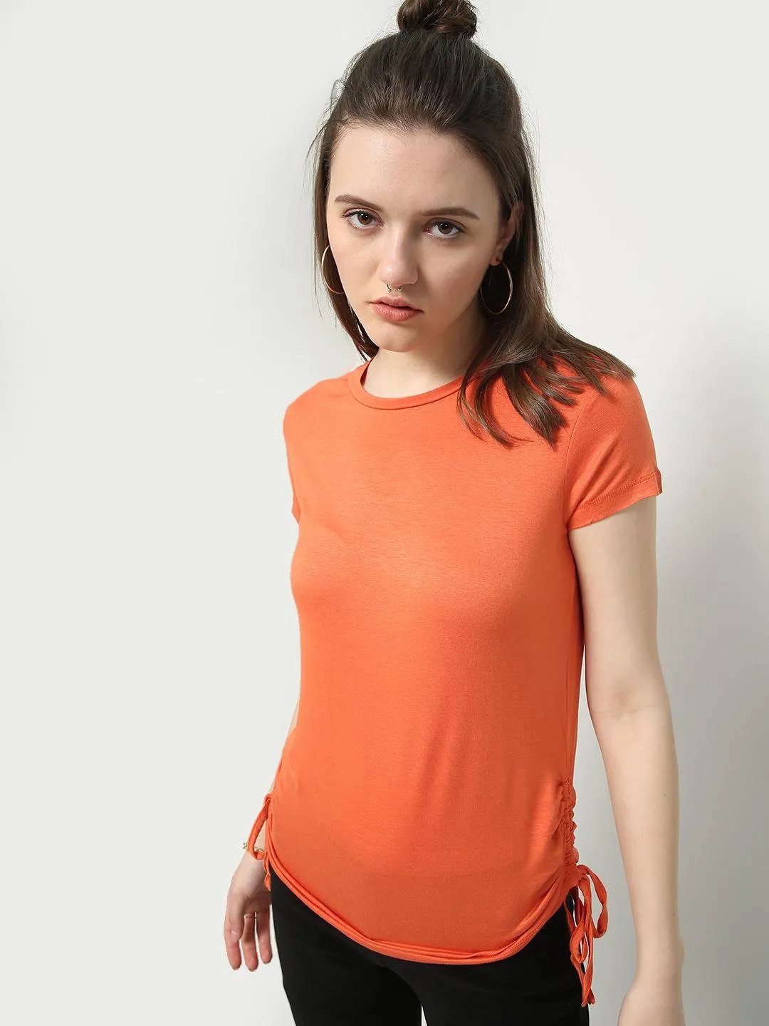 

MYWISHBAG Round Neck Casual Top, Orange