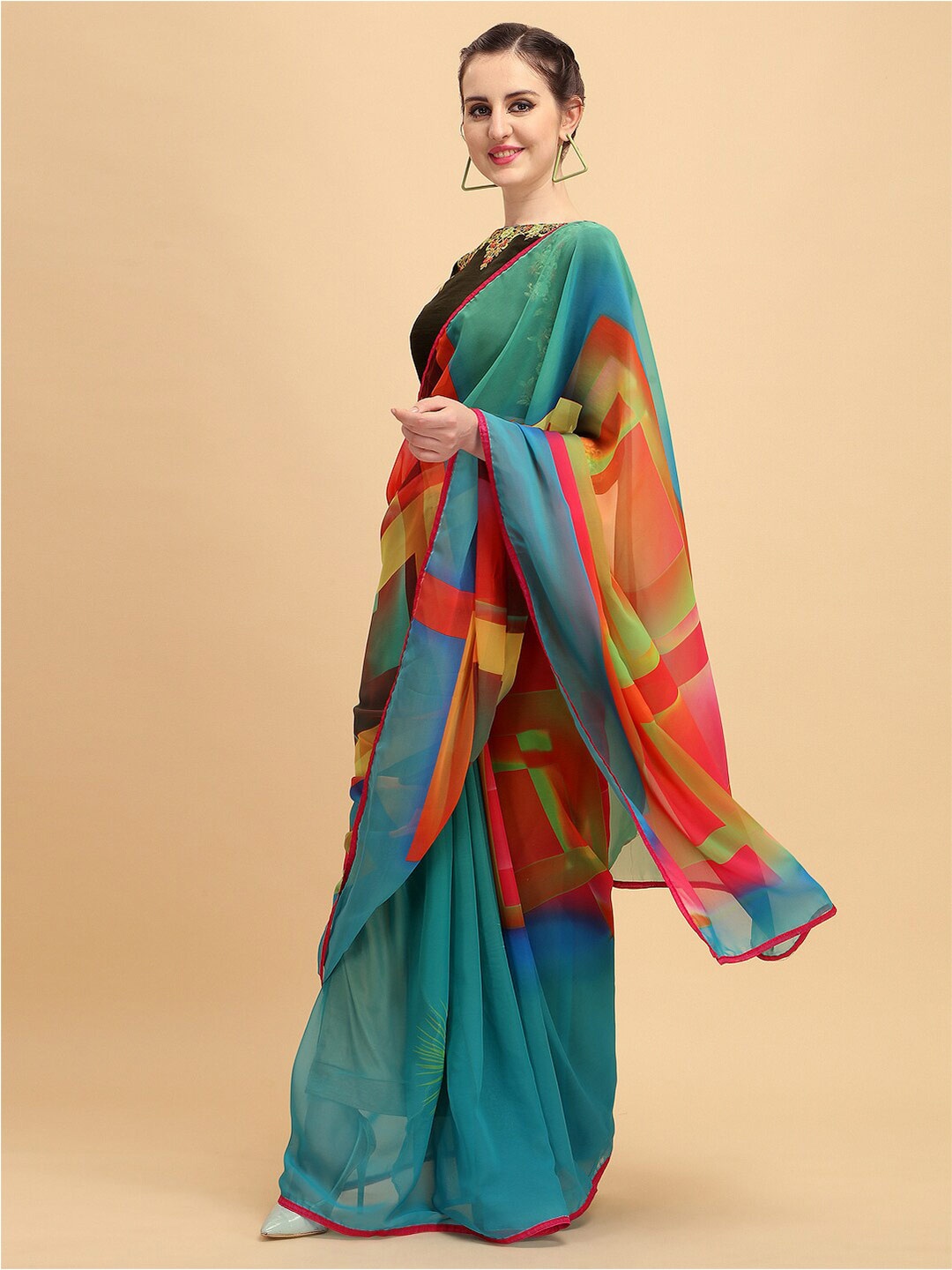

Sangria Abstract Printed Pure Georgette Saree, Blue