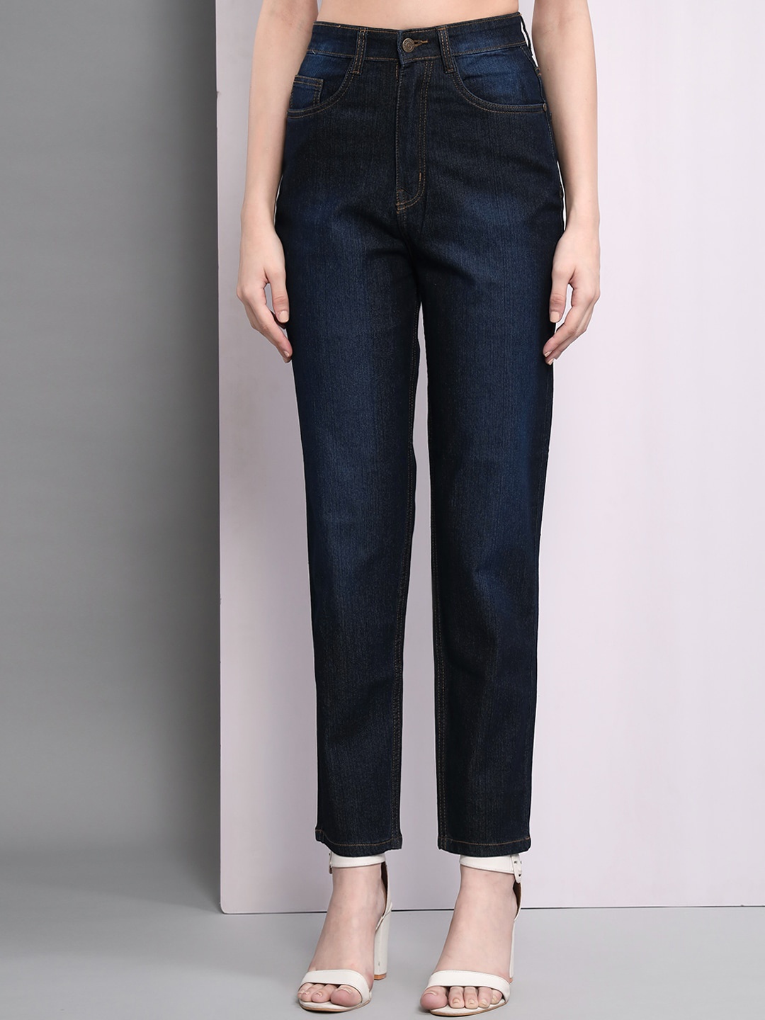 

GUTI Women Slim Fit High-Rise Stretchable Light Fade Cotton Jeans, Navy blue