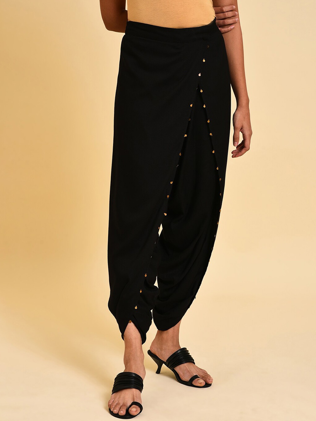 

W Women Mid-Rise Overlapping Dhotis Pants, Black