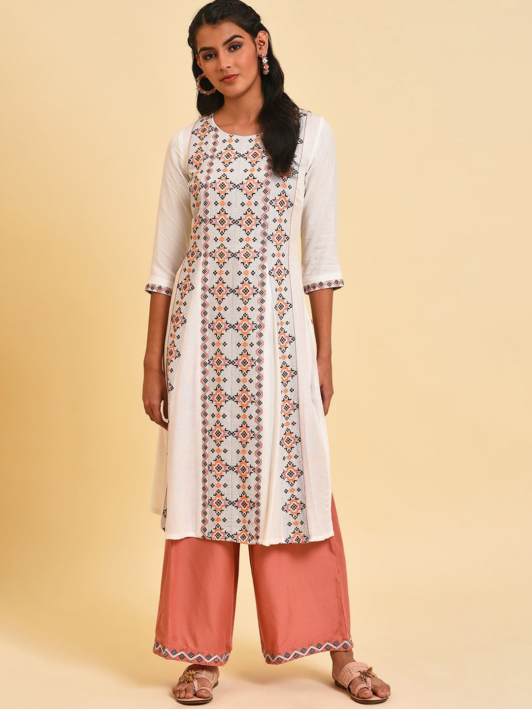 

W Geometric Printed A-line Kurta, White
