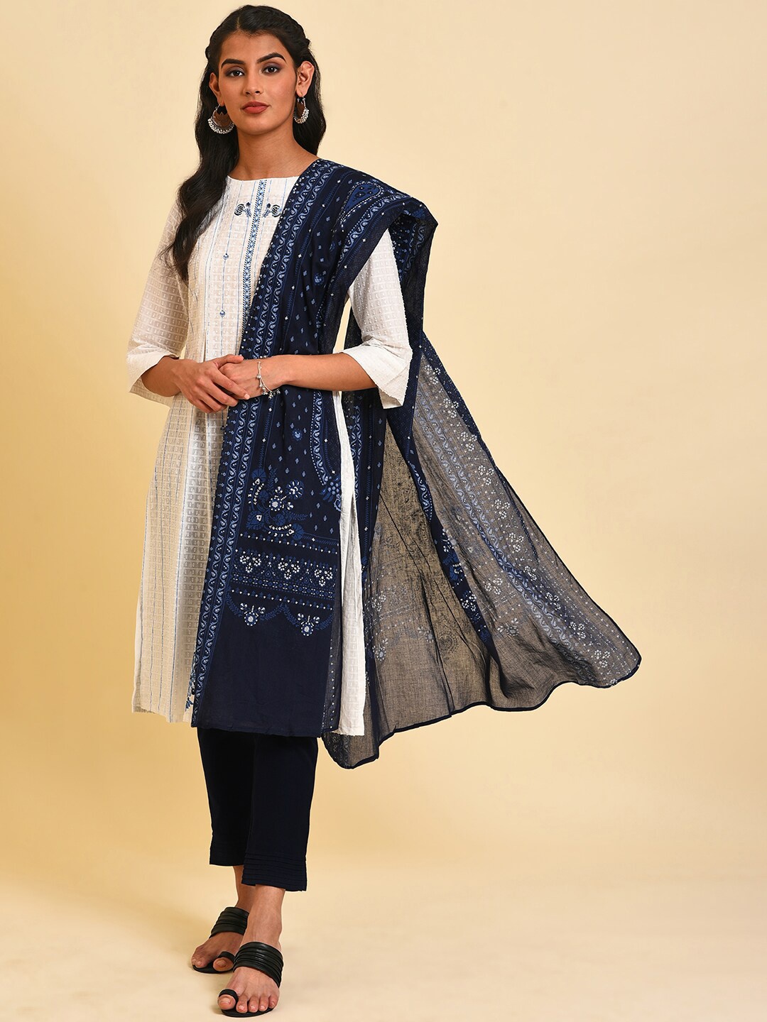 

W Ethnic Motifs Printed Dupatta, Blue