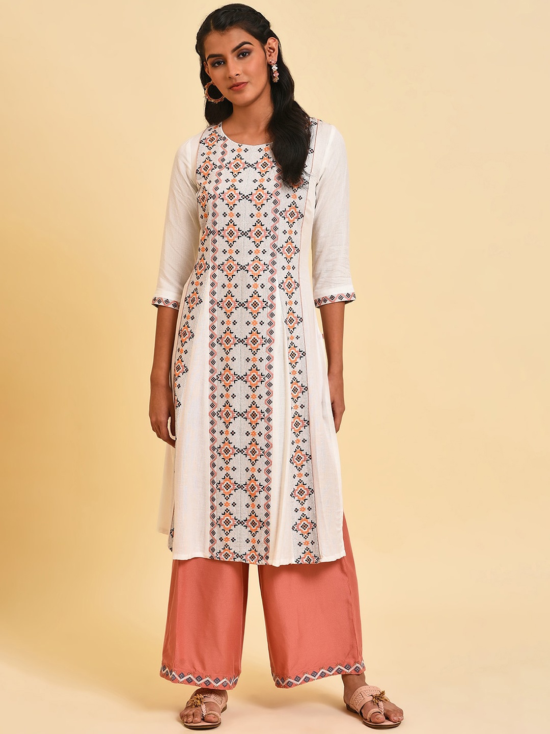 

W Geometric Printed A-line Kurta, White