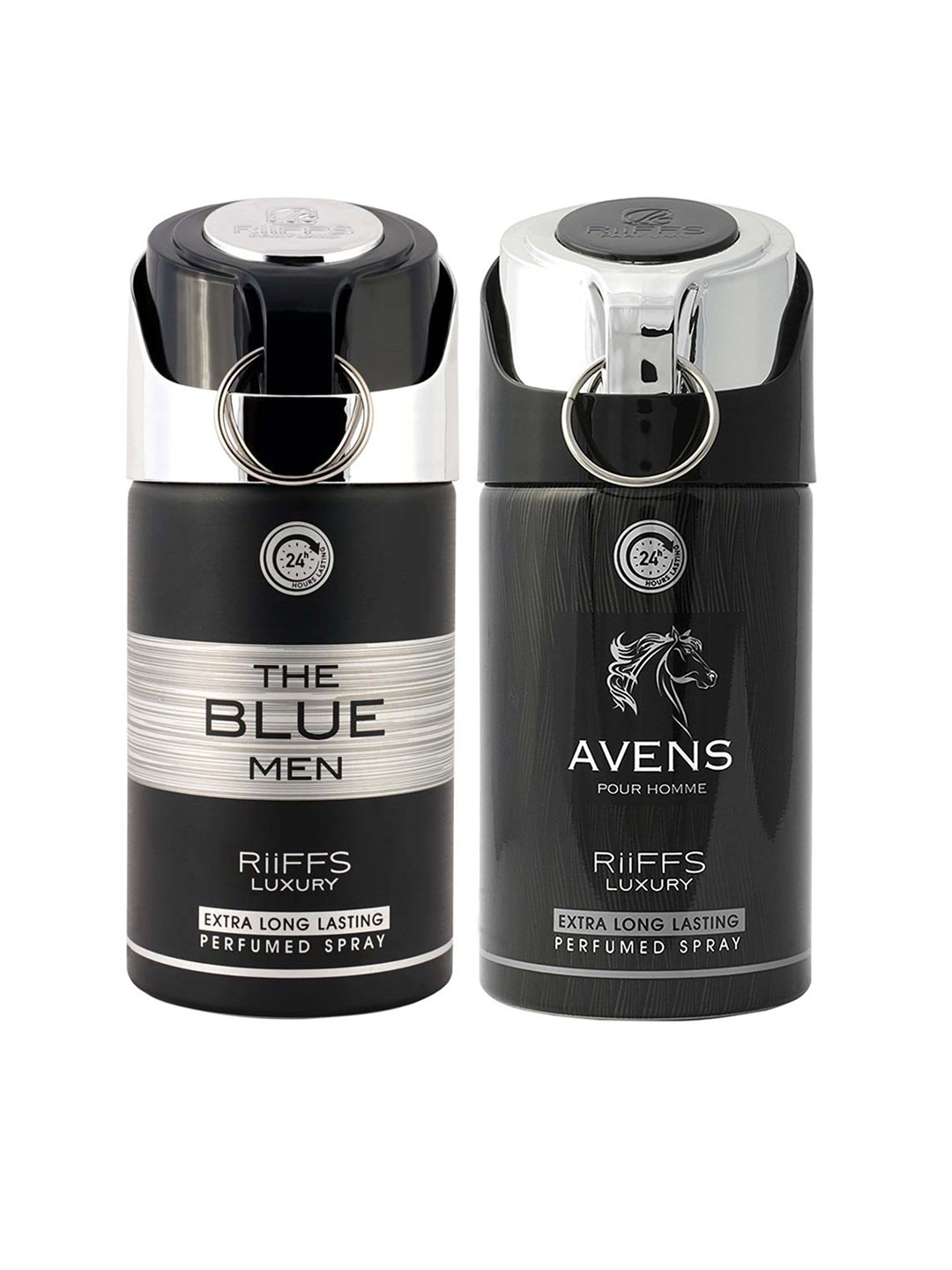 

RIIFFS Men Set of 2 Long Lasting Deodorant 250 ml Each - The Blue Men & Avens Pour Homme, Black