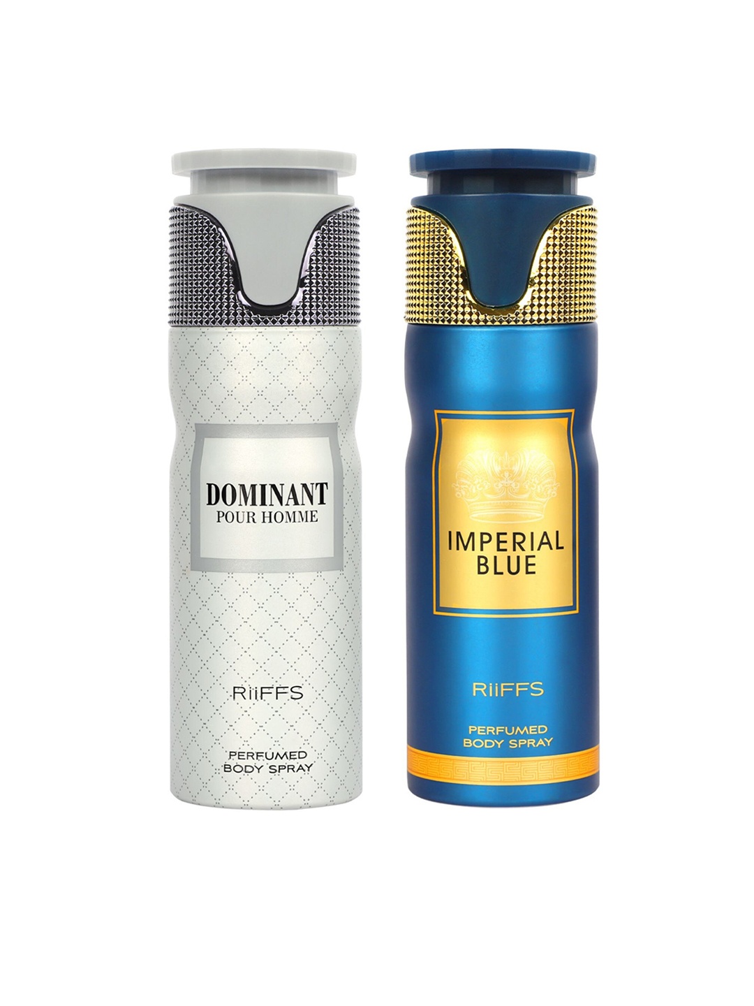 

RIIFFS Men Set of 2 Premium Long Lasting Deodorants 200 ml each - Dominant & Imperial Blue, White