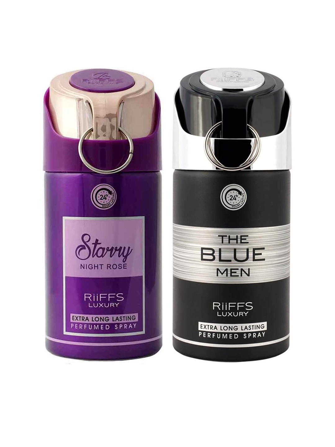 

RIIFFS Set Of 2 Long Lasting Deodorant 250 ml Each - Stary Night Rose & The Blue Men, Purple