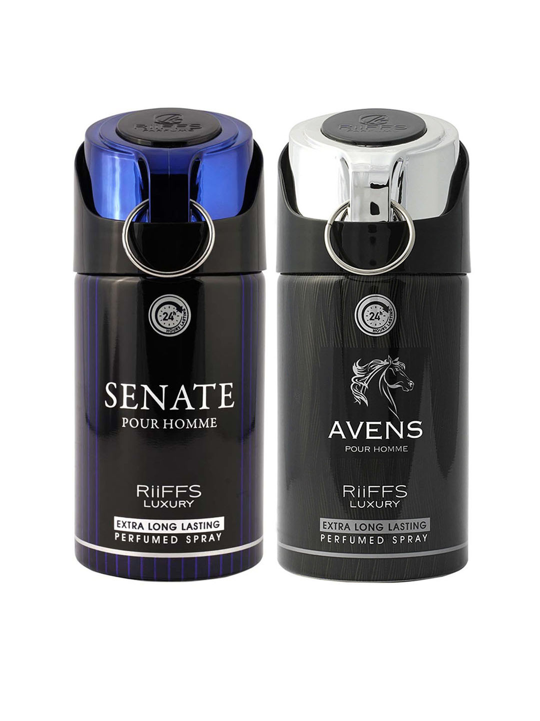 

RIIFFS Men Set Of 2 Long Lasting Deodorants 250 ml Each - Senate Pour Homme & Avens Pour Homme, Black