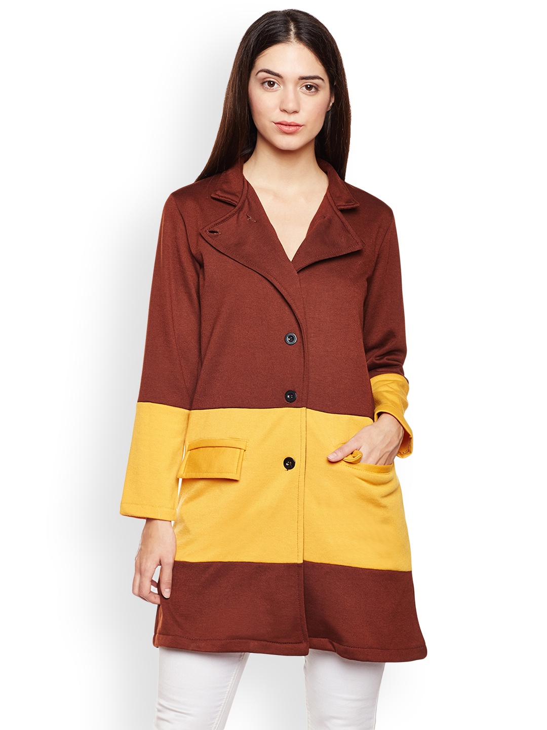 

Belle Fille Women Brown & Yellow Coat