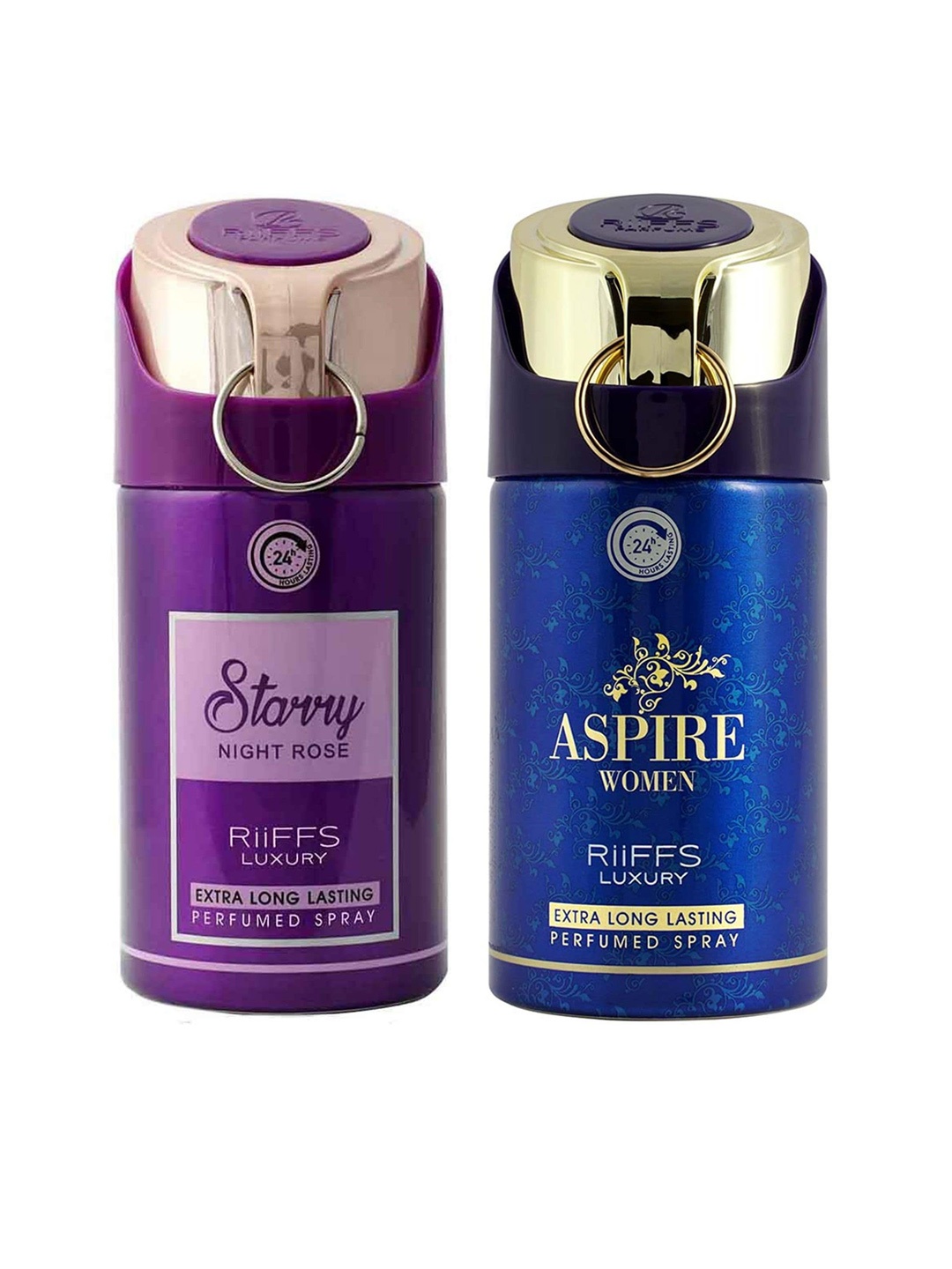 

RIIFFS Set of 2 Long Lasting Deodorant 250 ml Each - Starry Night Rose & Aspire Women, Purple