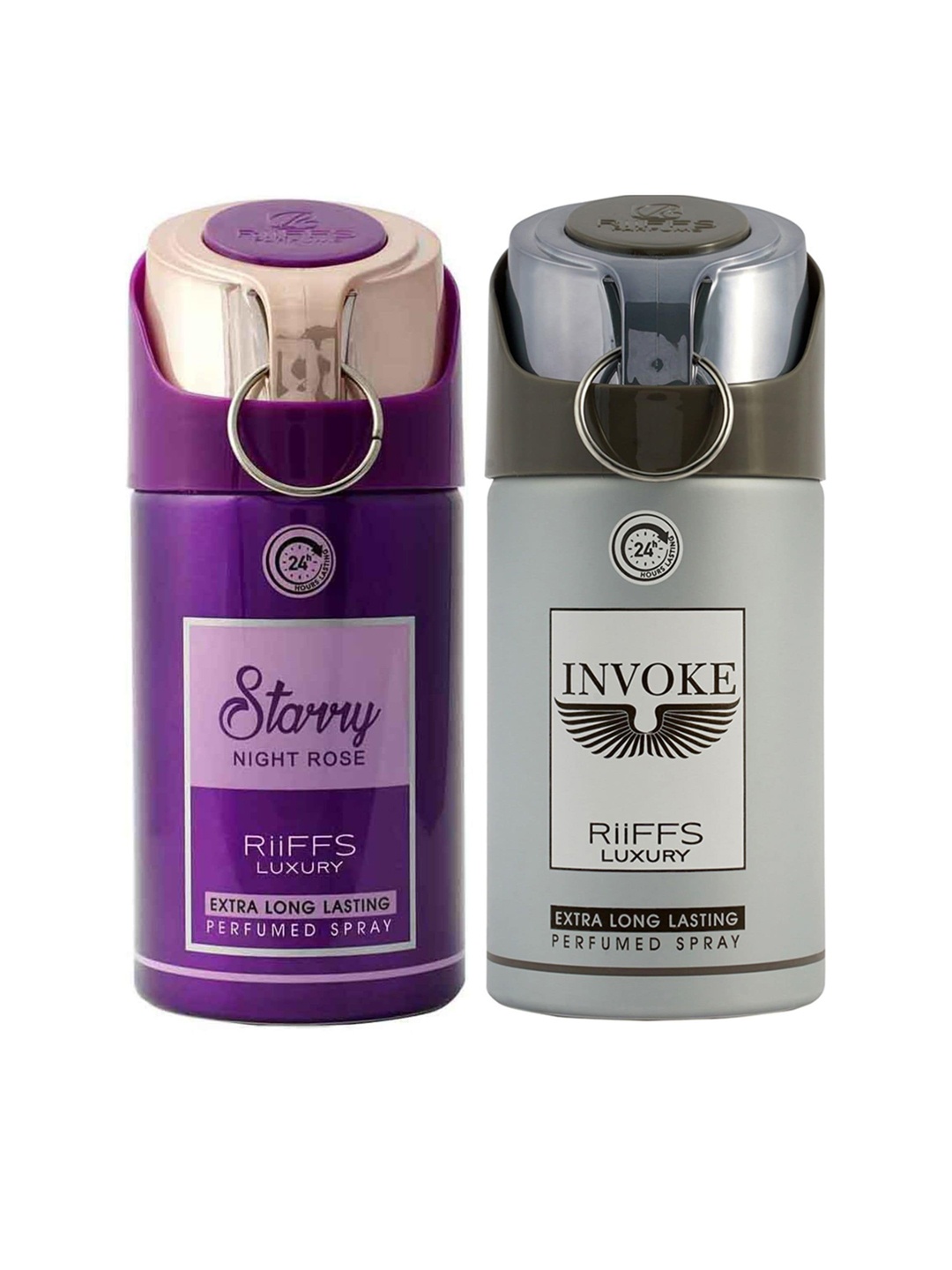 

RIIFFS Set Of 2 Long Lasting Deodorants 250 ml Each - Starry Night Rose & Invoke, Purple