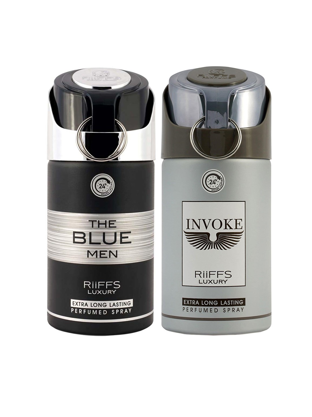 

RIIFFS Men Set Of 2 Long Lasting Deodorants 250 ml Each - The Blue Men & Invoke, Black