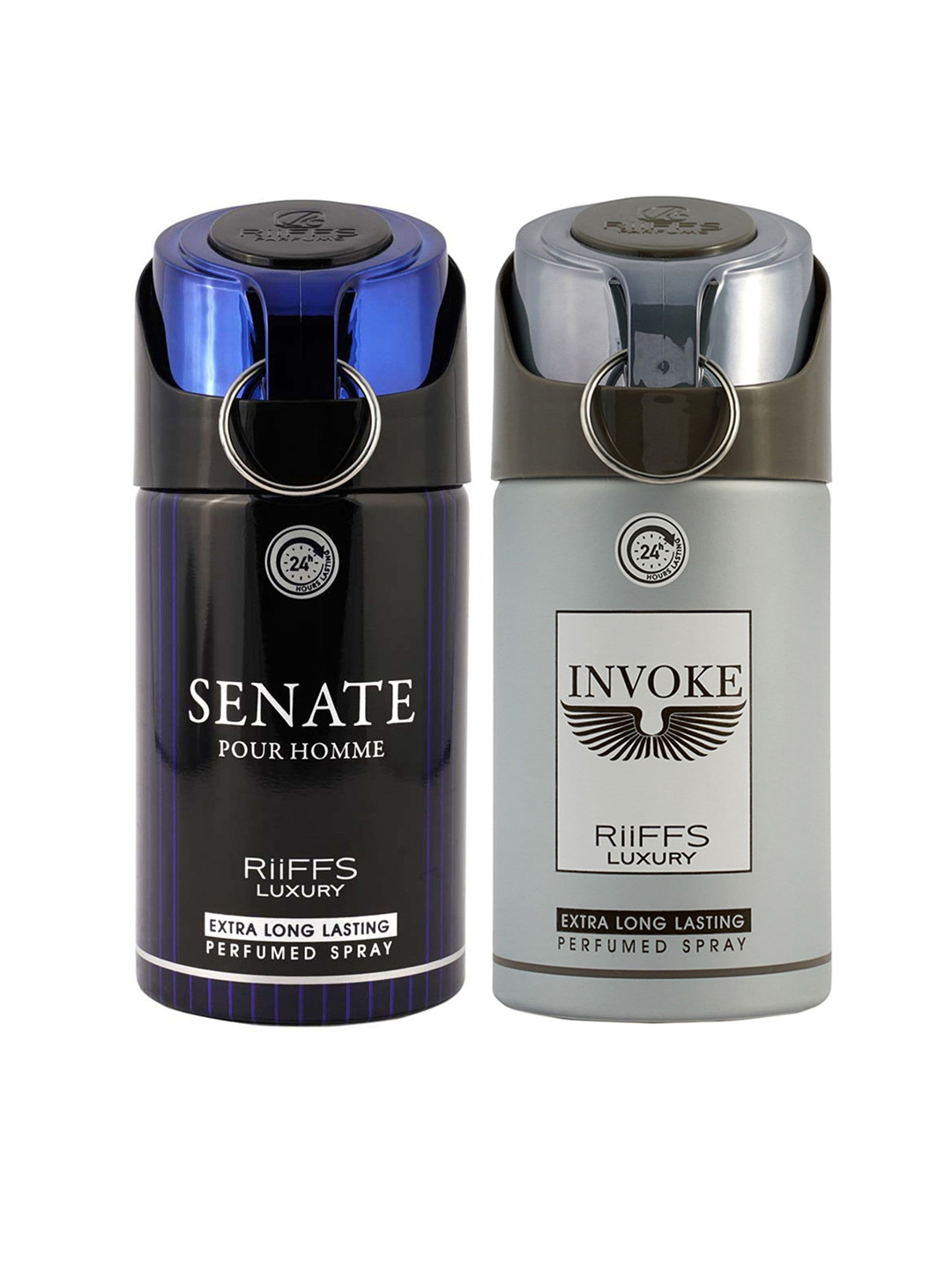 

RIIFFS Men Set of 2 Long Lasting Deodorant 250 ml Each - Senate Pour Homme & Invoke, Black