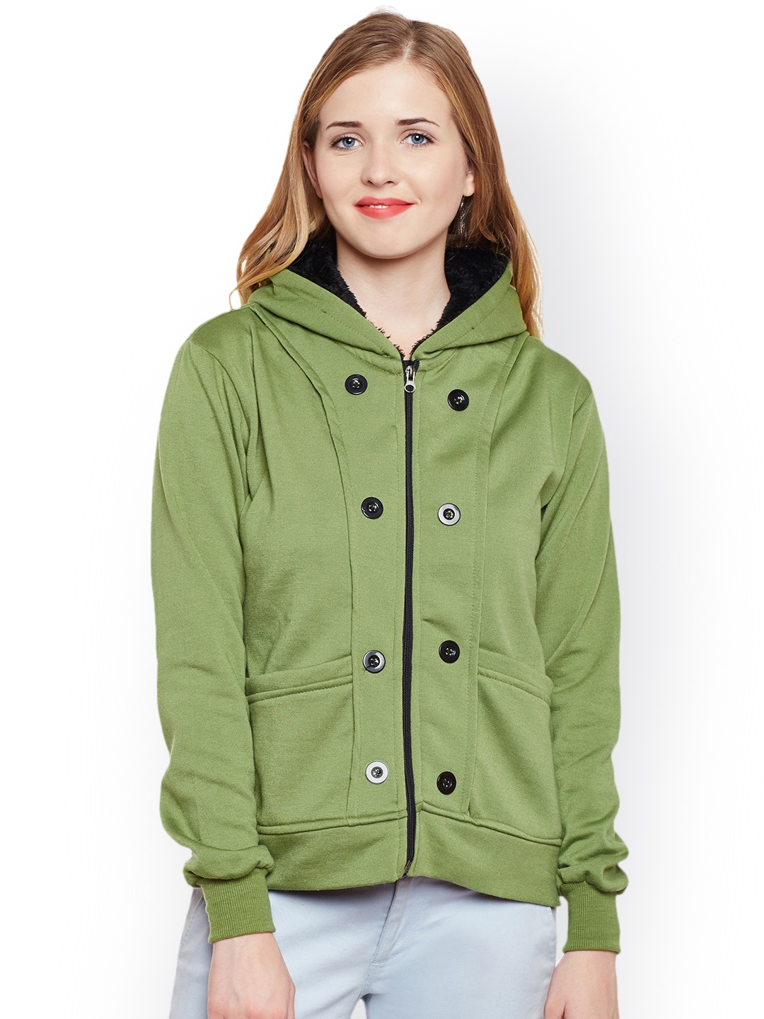 

Belle Fille Women Olive Green Solid Lightweight Bomber