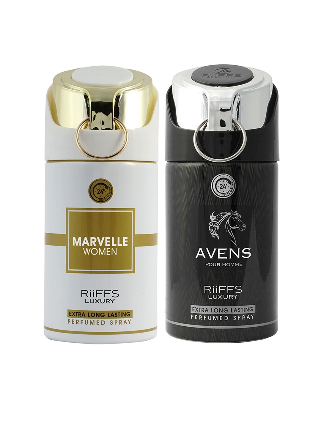 

RIIFFS Set of 2 Long Lasting Deodorants 250 ml Each - Marvelle Women & Avens Pour Homme, Black