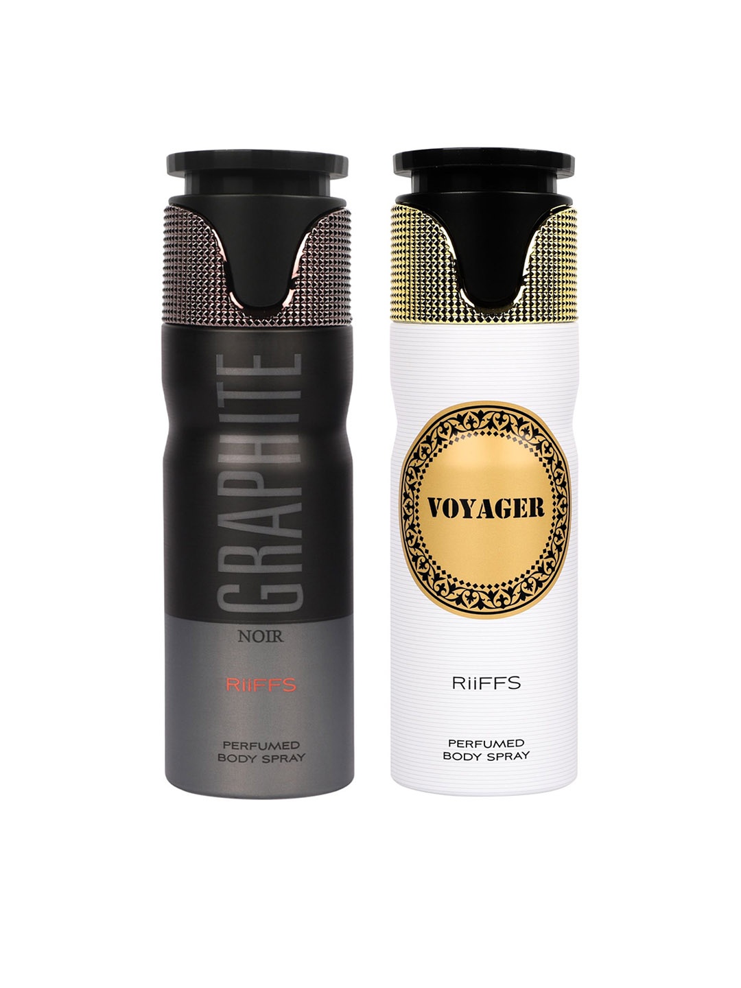 

RIIFFS Set Of 2 Long Lasting Deodorants 200 ml Each - Graphite Noir & Voyager, White