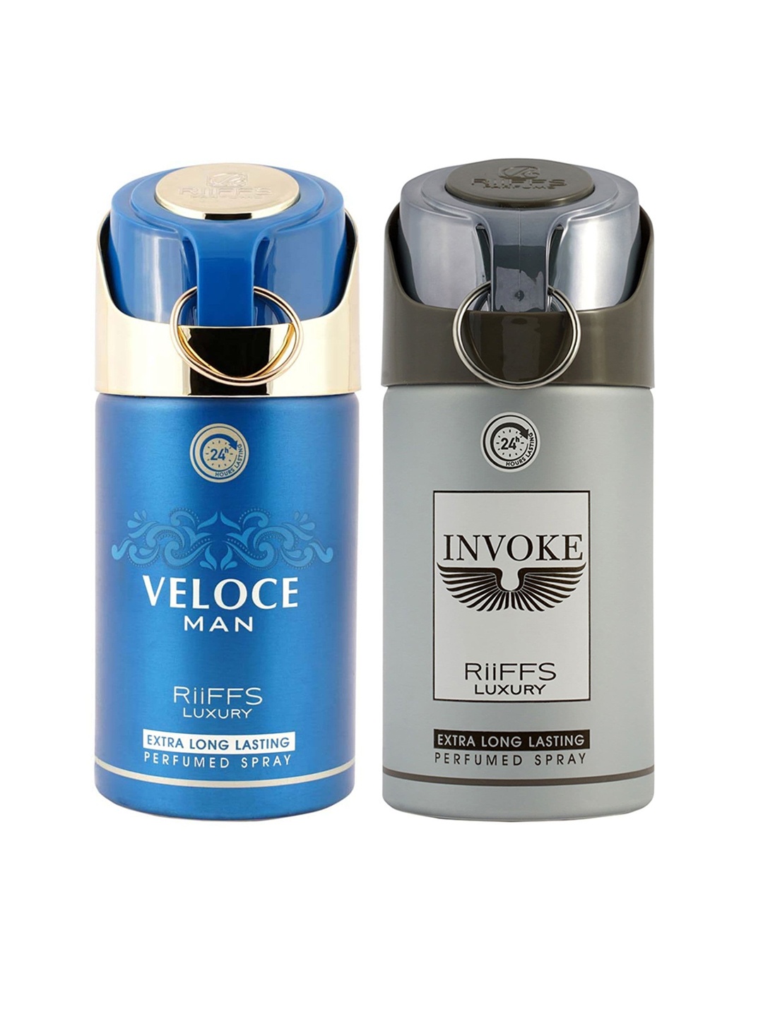 

RIIFFS Men Set Of 2 Long Lasting Deodorants 250 ml Each - Veloce & Invoke, Blue