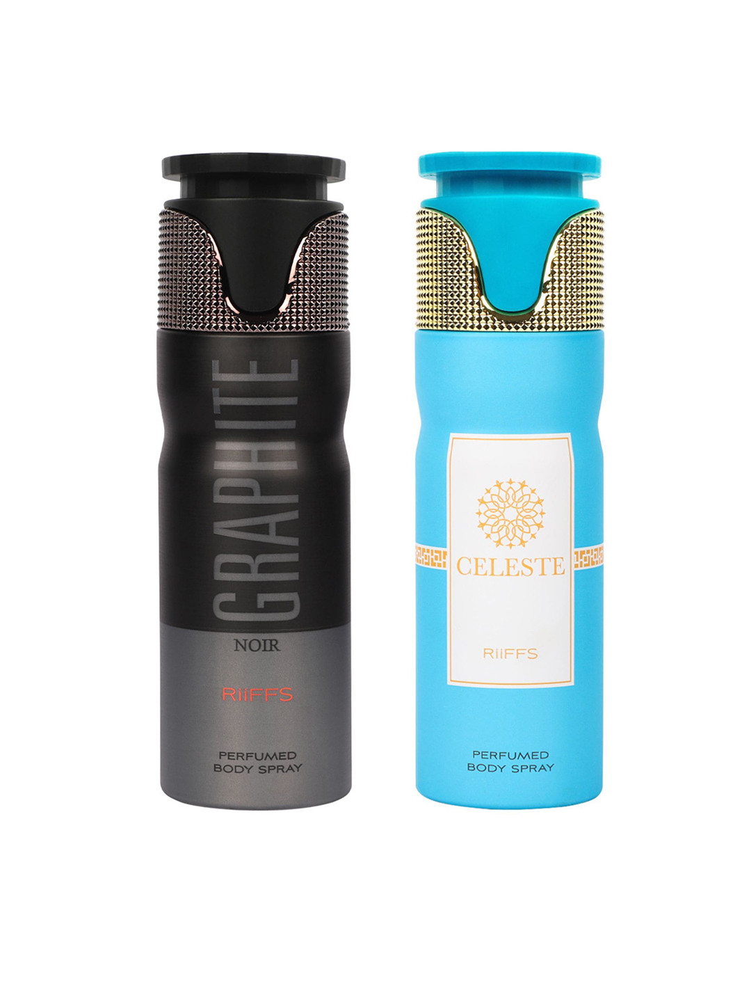 

RIIFFS Set of 2 Long Lasting Deodorants 200 ml Each - Graphite Noir & Celeste, Blue