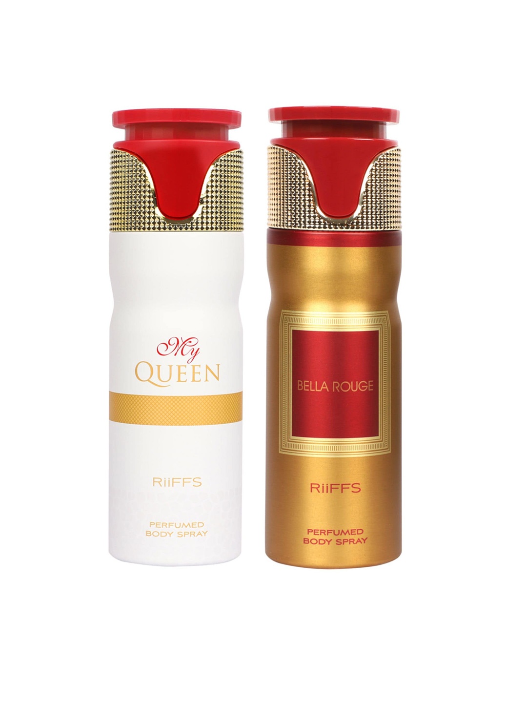 

RIIFFS Set Of 2 Long Lasting Deodorants 200 ml Each - My Queen & Bella Rouge, Gold