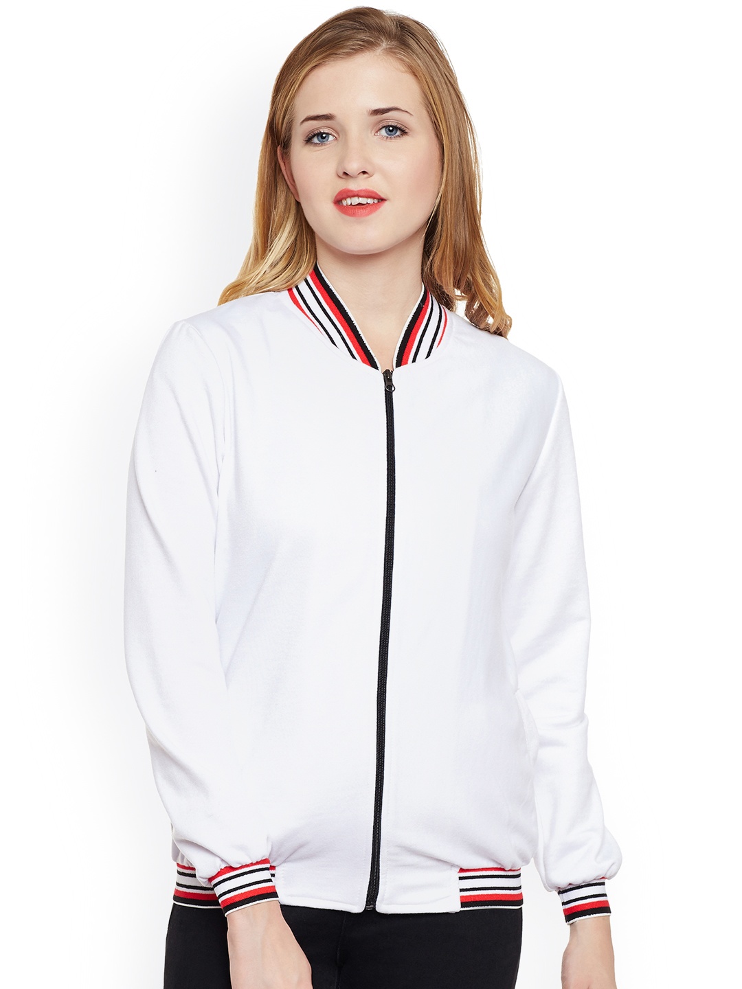 

Belle Fille Women White Solid Lightweight Bomber Jacket