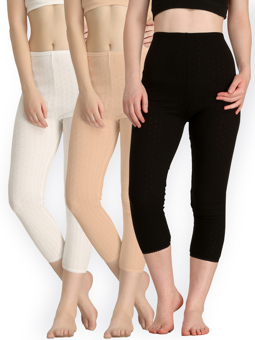 

Kanvin Women Pack of 3 Thermal Bottoms, Off white