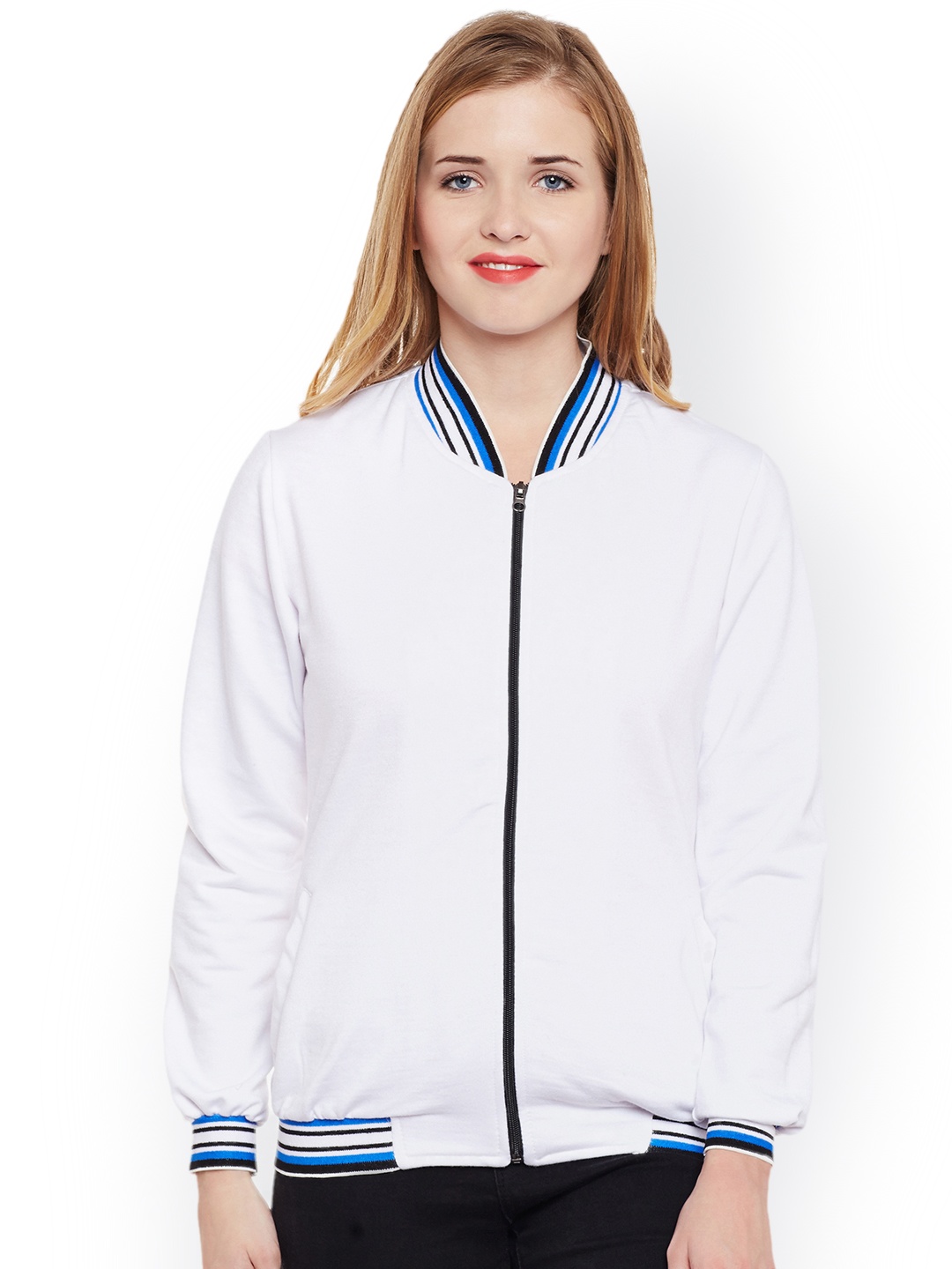 

Belle Fille Women White Solid Lightweight Bomber