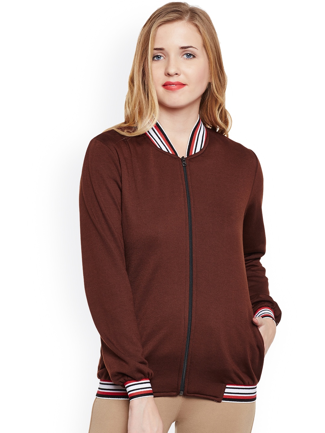 

Belle Fille Women Brown Solid Lightweight Bomber Jacket