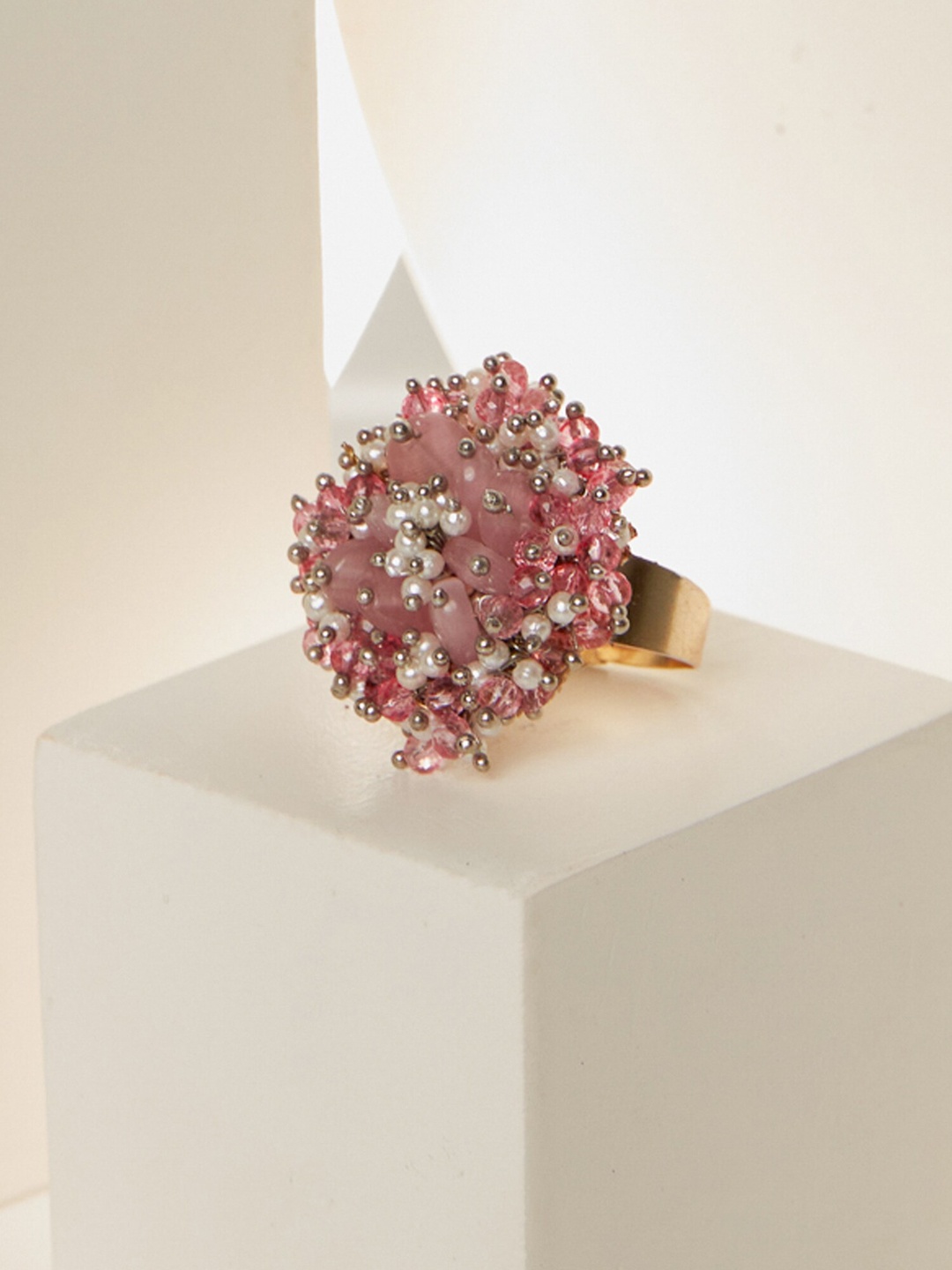 

D'oro Gold-Plated Beads Studded Finger Ring