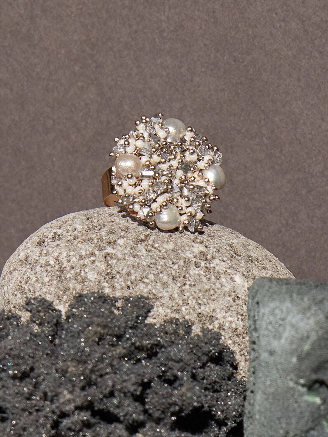 

D'oro Gold-Plated Beads Studded Finger Ring
