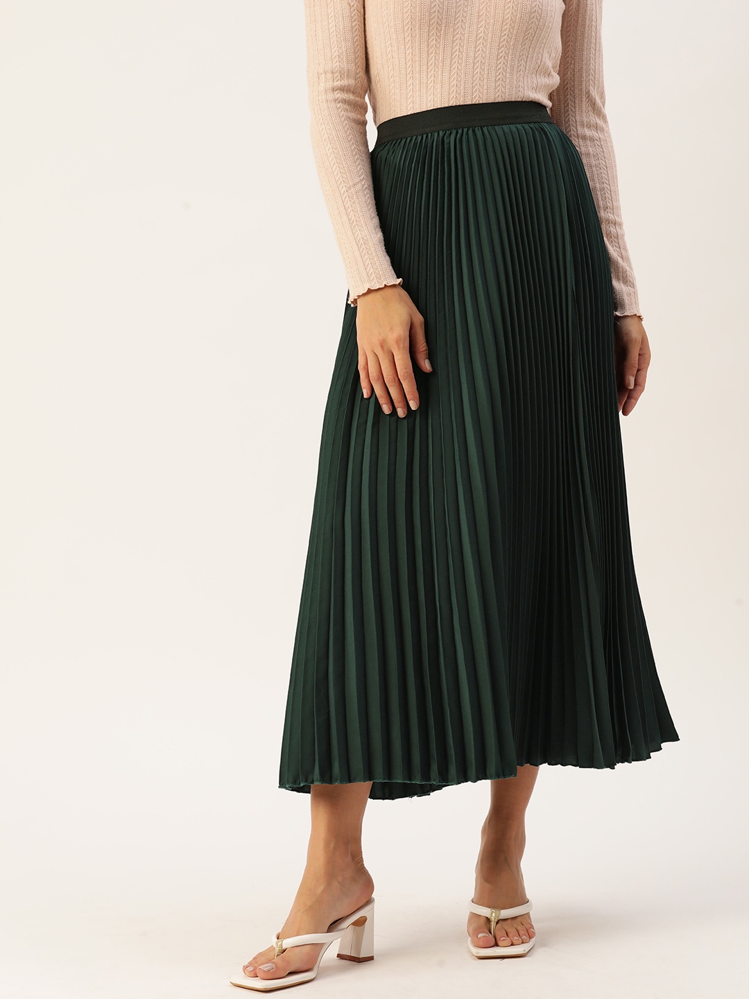 

WISSTLER Accordion Pleated Flared Maxi Skirt, Teal