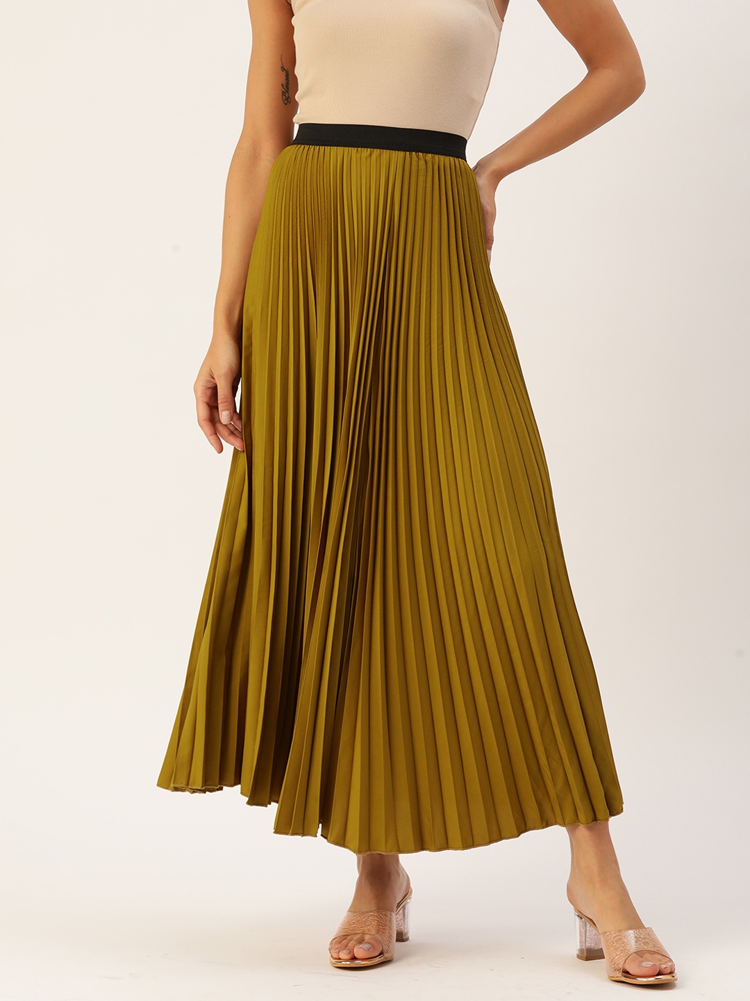 

WISSTLER Accordion Pleated Flared Maxi Skirt, Mustard