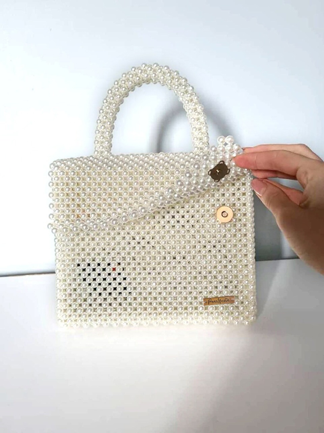 

Pearlfiesta Pearl Beaded Structured Handheld Bag, Cream