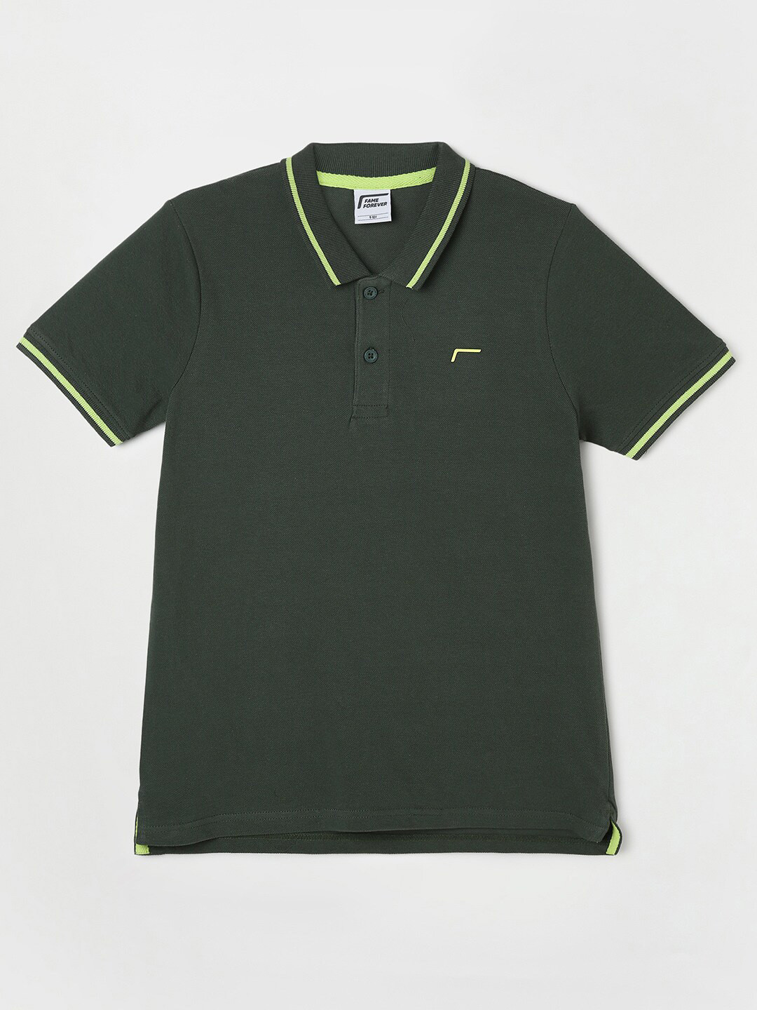 

Fame Forever by Lifestyle Boys Polo Collar Pure Cotton T-Shirt, Olive