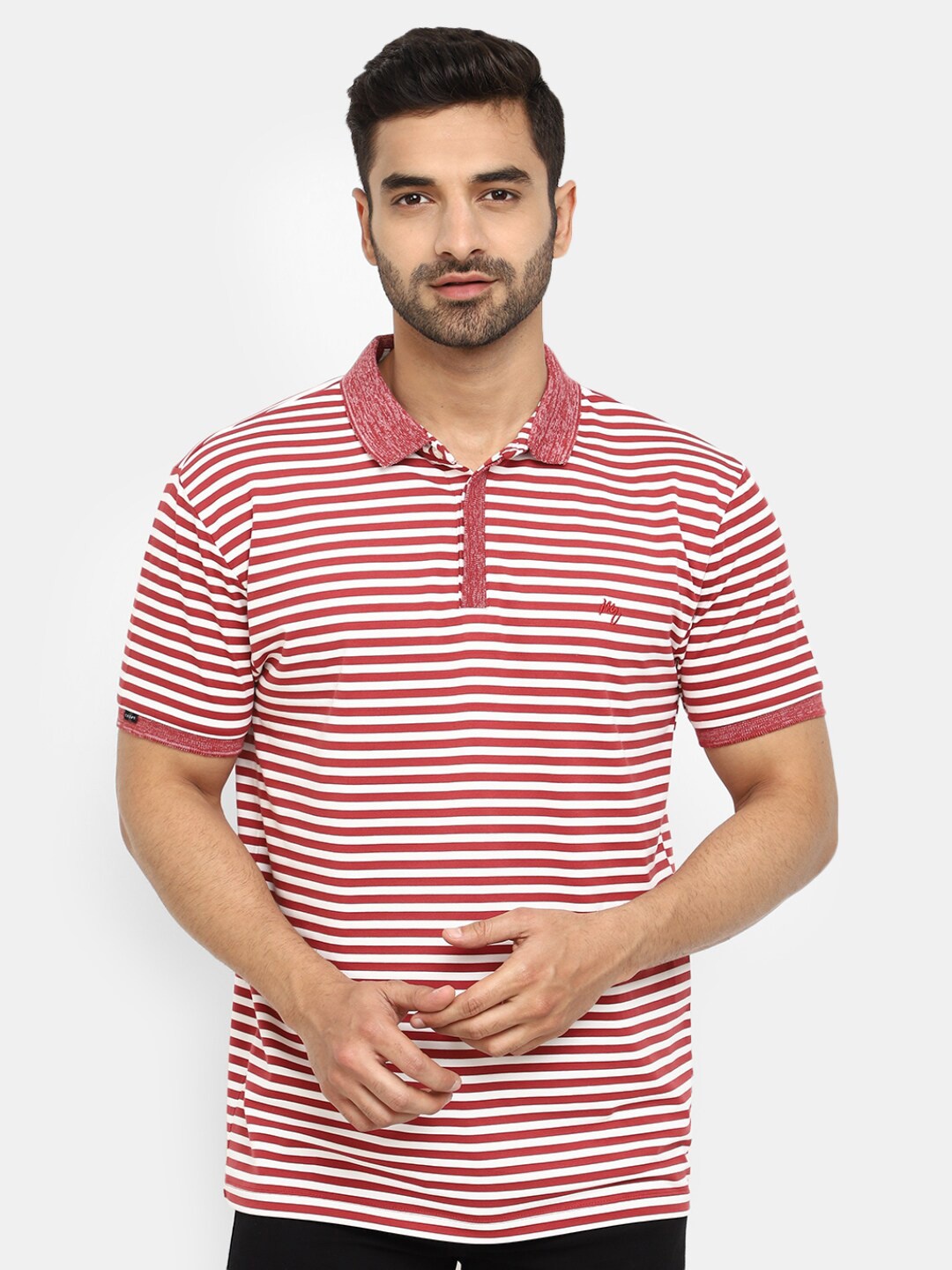

V-Mart Striped Polo Collar T-shirt, Red