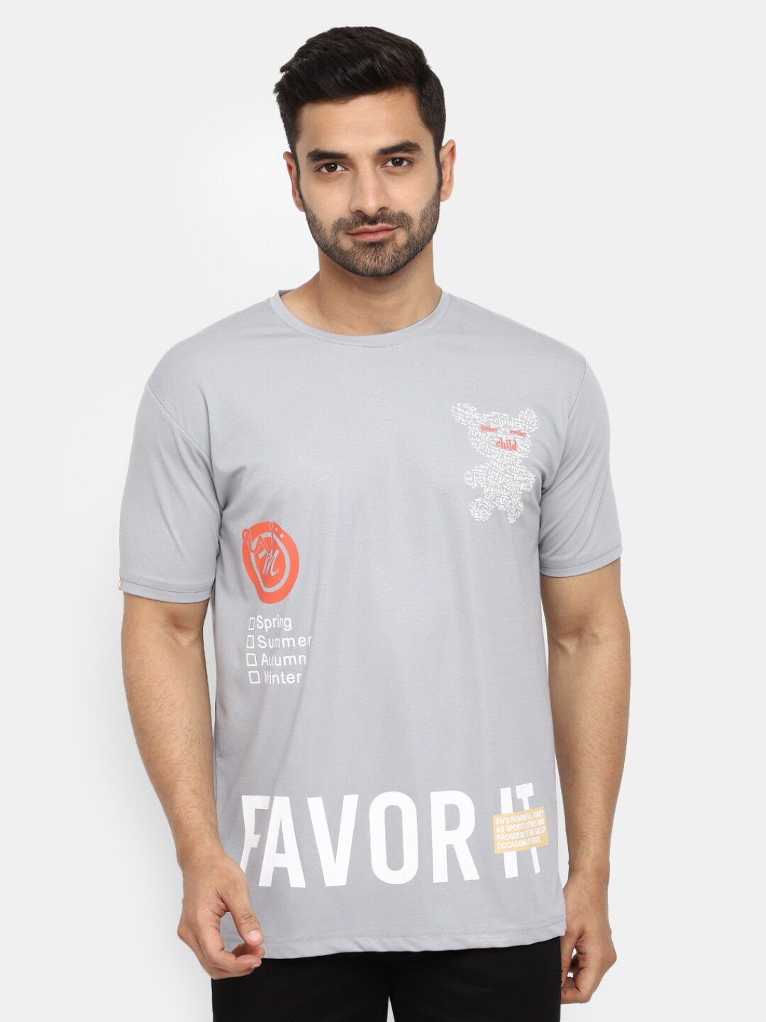 

V-Mart Typography Printed Cotton T-shirt, Grey