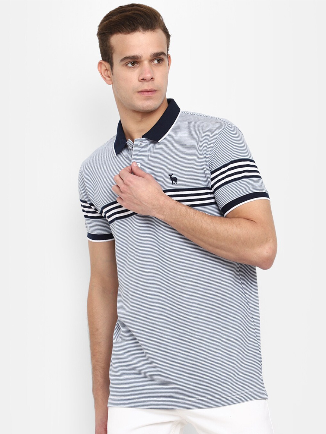 

V-Mart Striped Polo Collar Cotton T-shirt, Navy blue