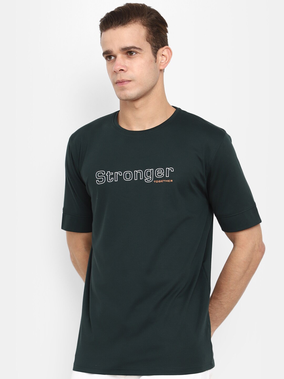 

V-Mart Typography Printed Cotton T-shirt, Green