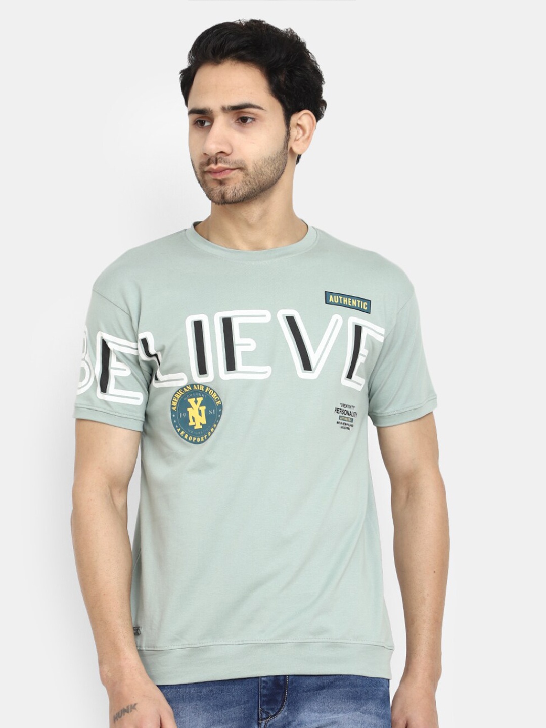 

V-Mart Typography Printed Cotton T-Shirt, Sea green