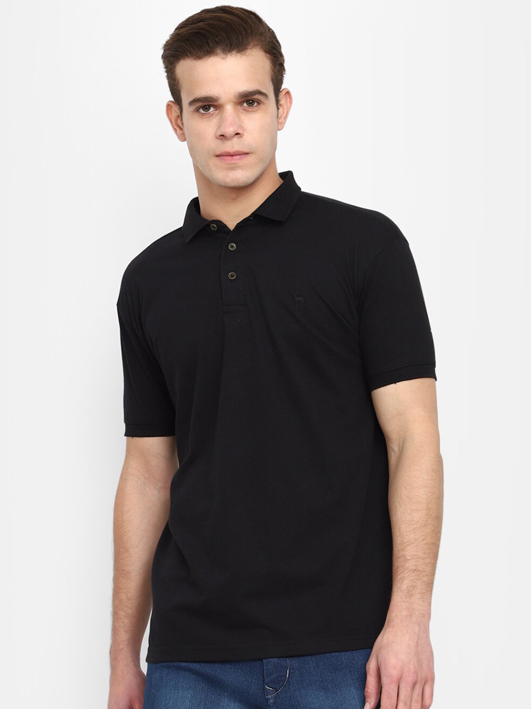 

V-Mart Polo Collar Short Sleeves Cotton T-shirt, Black