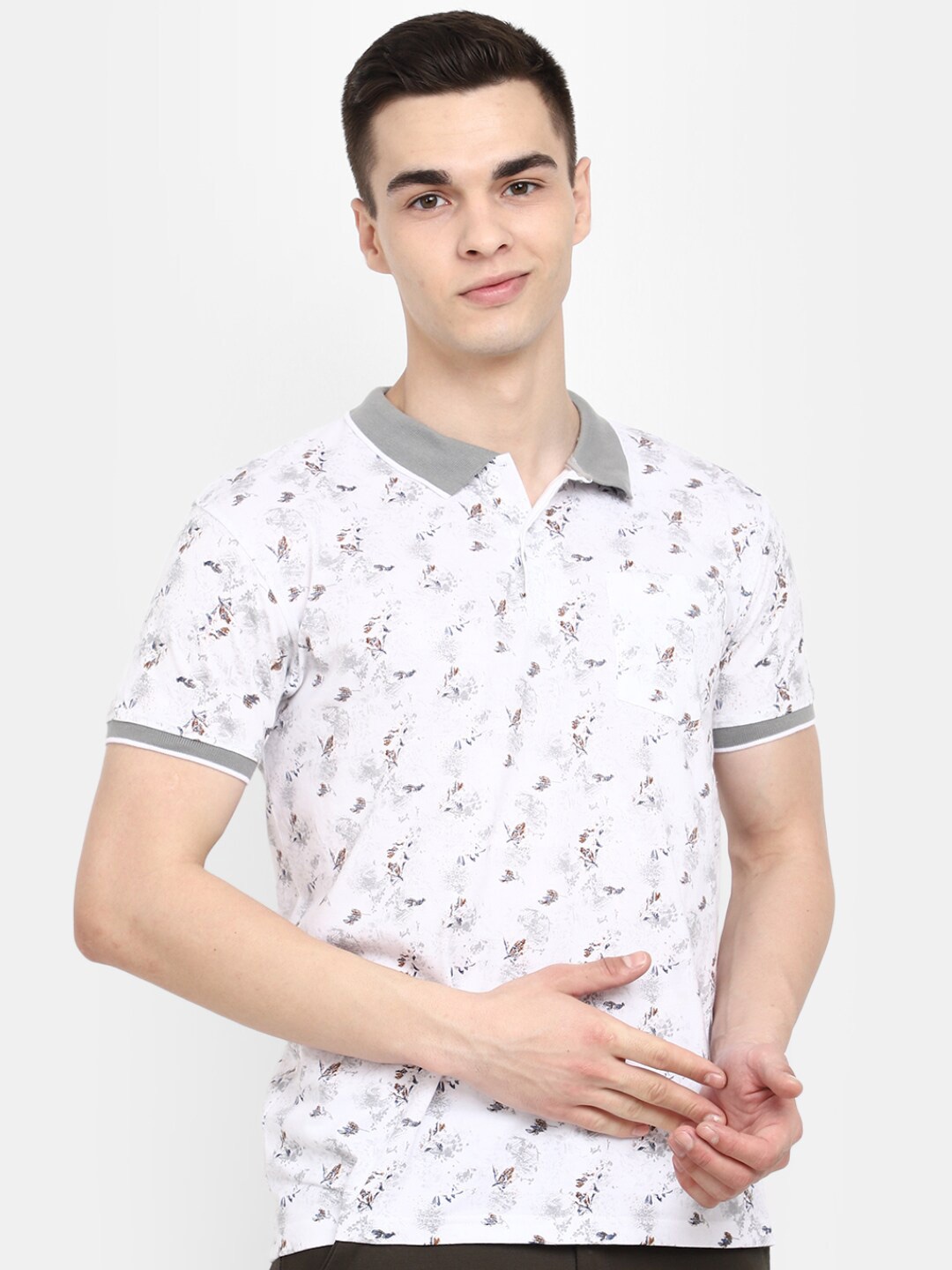 

V-Mart Conversational Printed Polo Collar Cotton T-shirt, White