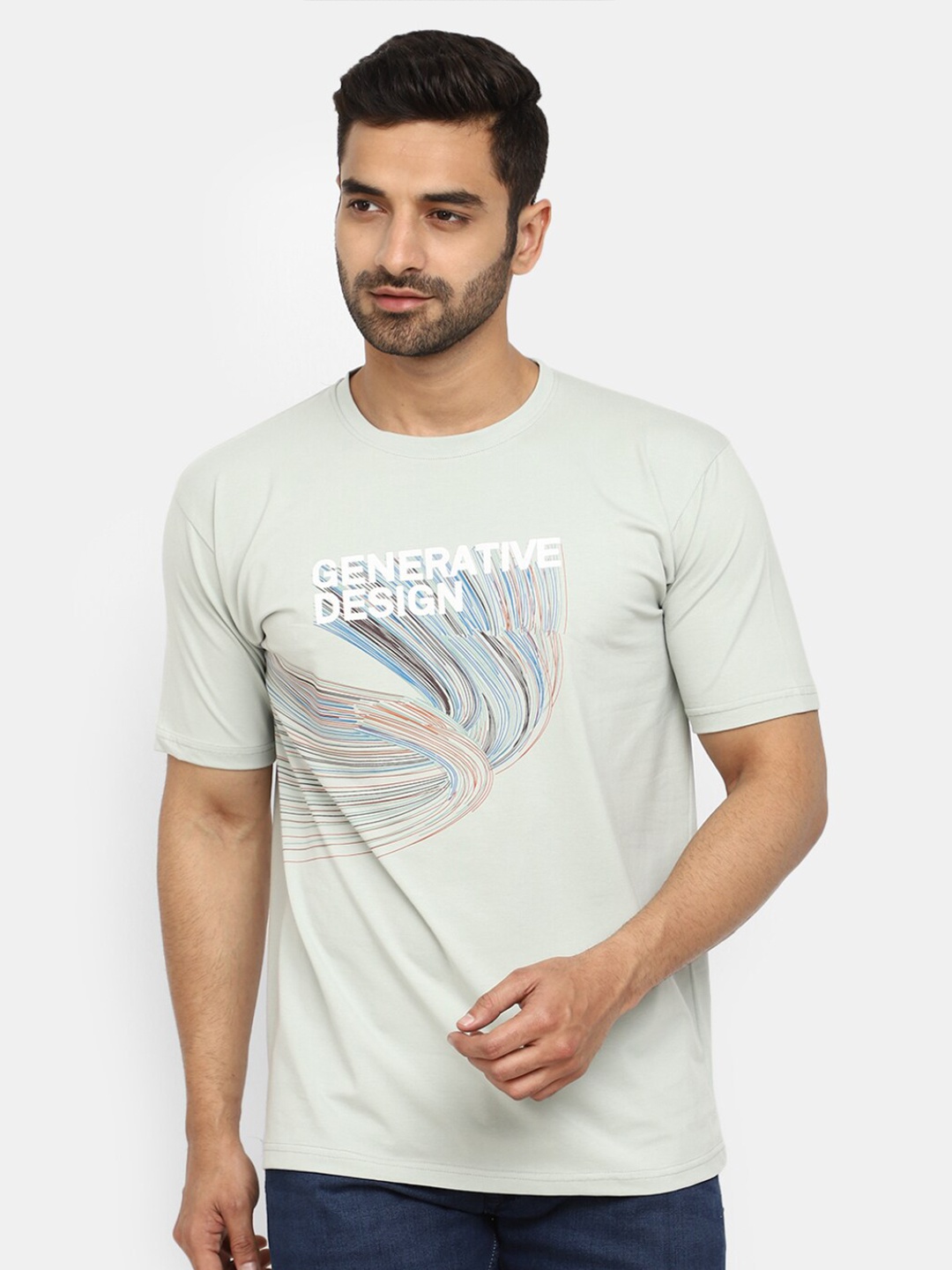 V-Mart Typography Printed T-shirt, Green