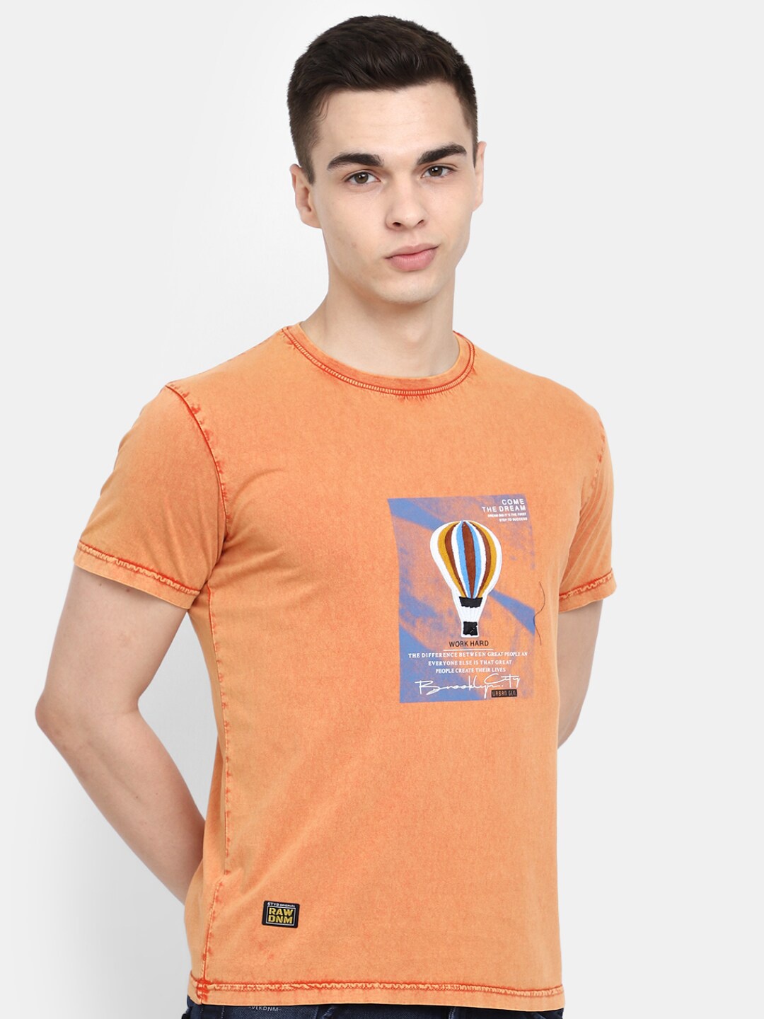 

V-Mart Graphic Printed Round Neck Cotton Slim Fit T-shirt, Rust