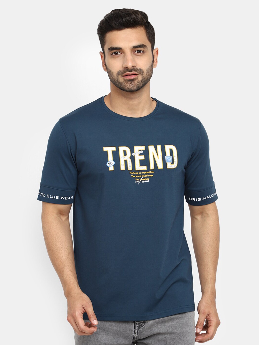 

V-Mart Typography Printed Cotton Casual T-Shirt, Teal