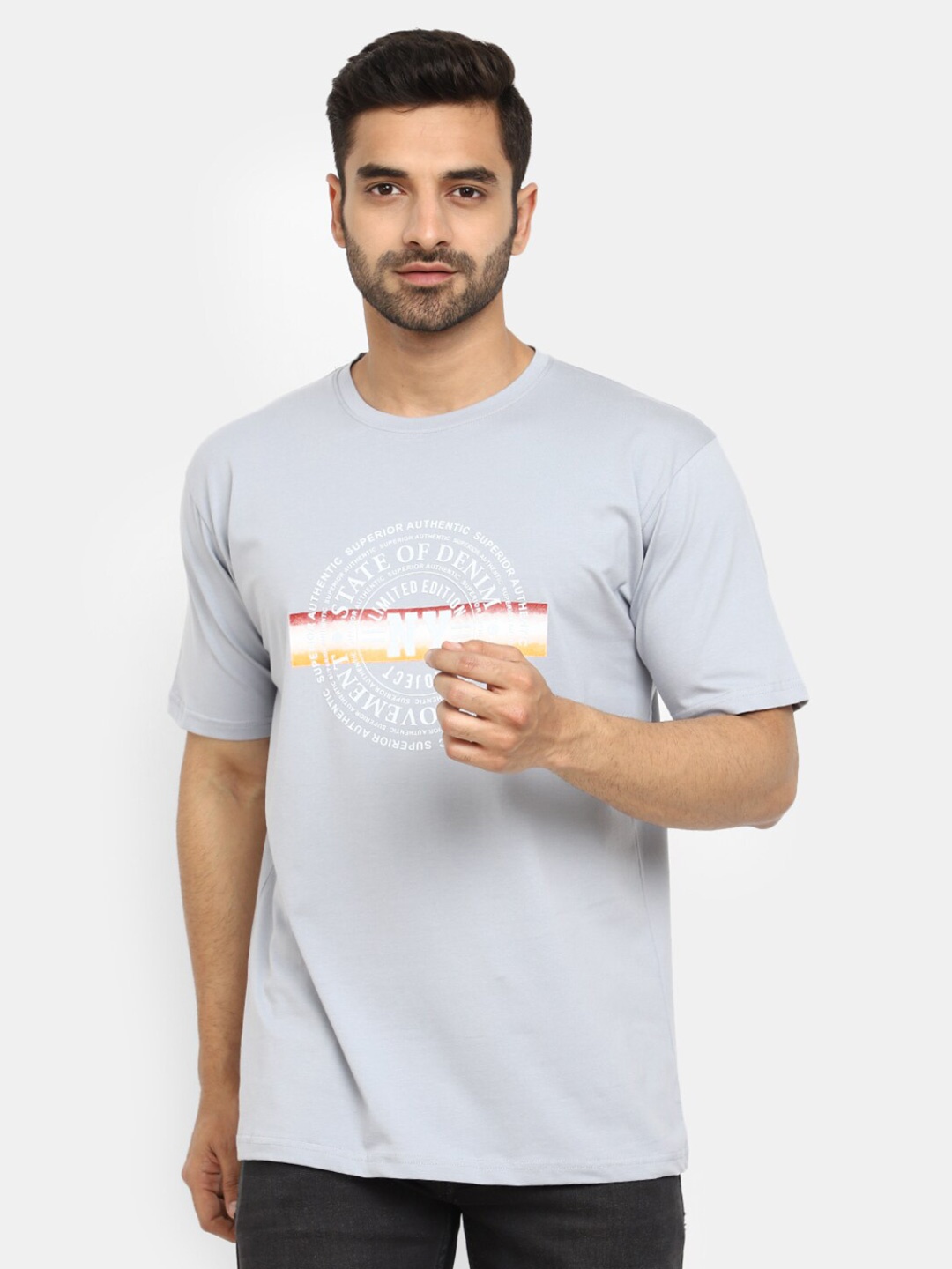 

V-Mart Round Neck Graphic Printed Cotton T-shirt, Blue