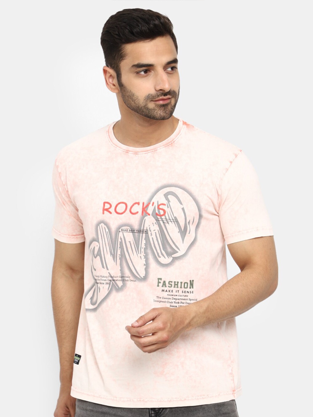 

V-Mart Graphic Printed Slim Fit Cotton T-Shirt, Pink