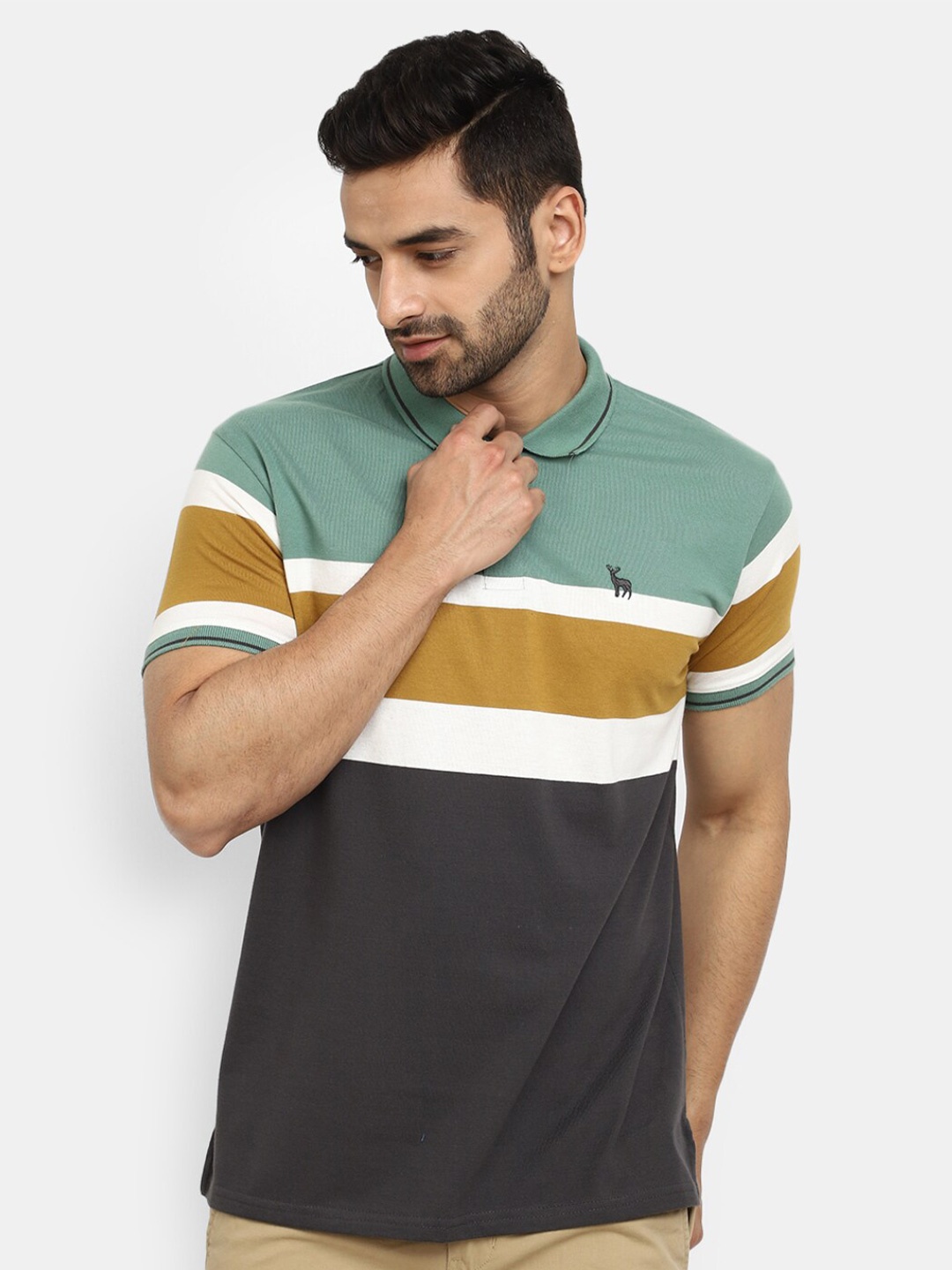 

V-Mart Colourblocked Polo Collar Casual T-Shirt, Green