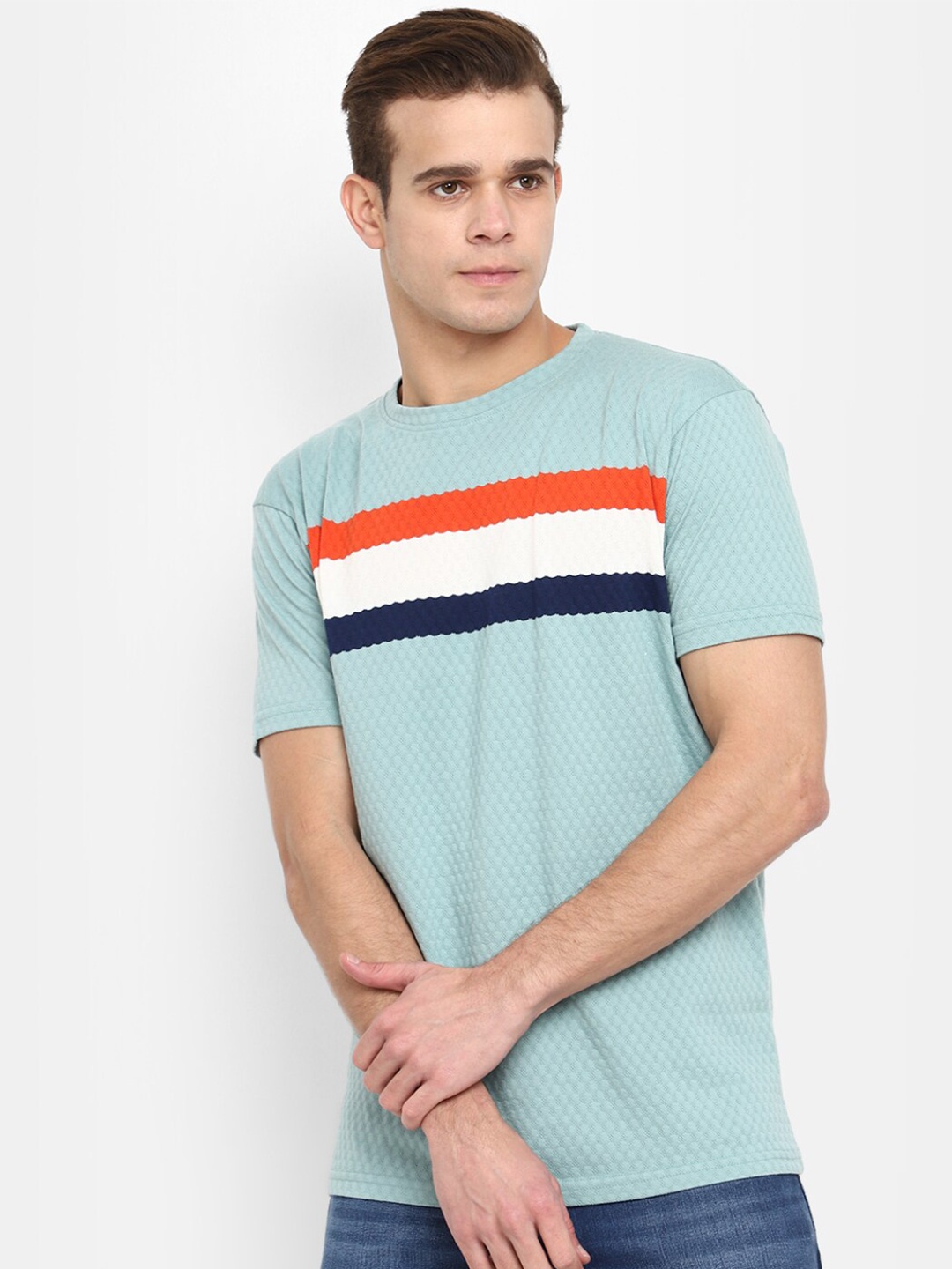 

V-Mart Horizontal Striped Casual T-Shirt, Green