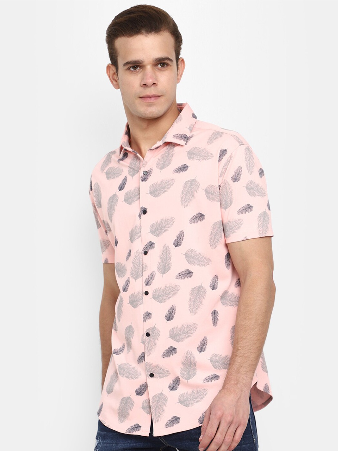 

V-Mart Men Floral Printed Cotton Casual Shirt, Pink