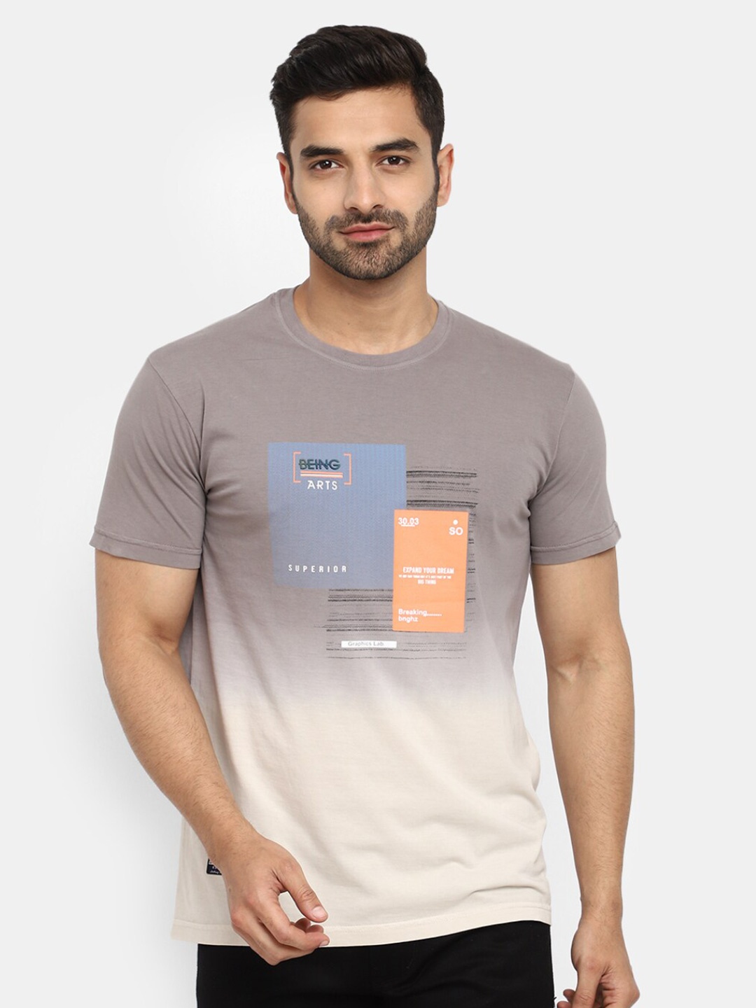 

V-Mart Typography Printed Cotton Slim Fit T-shirt, Grey