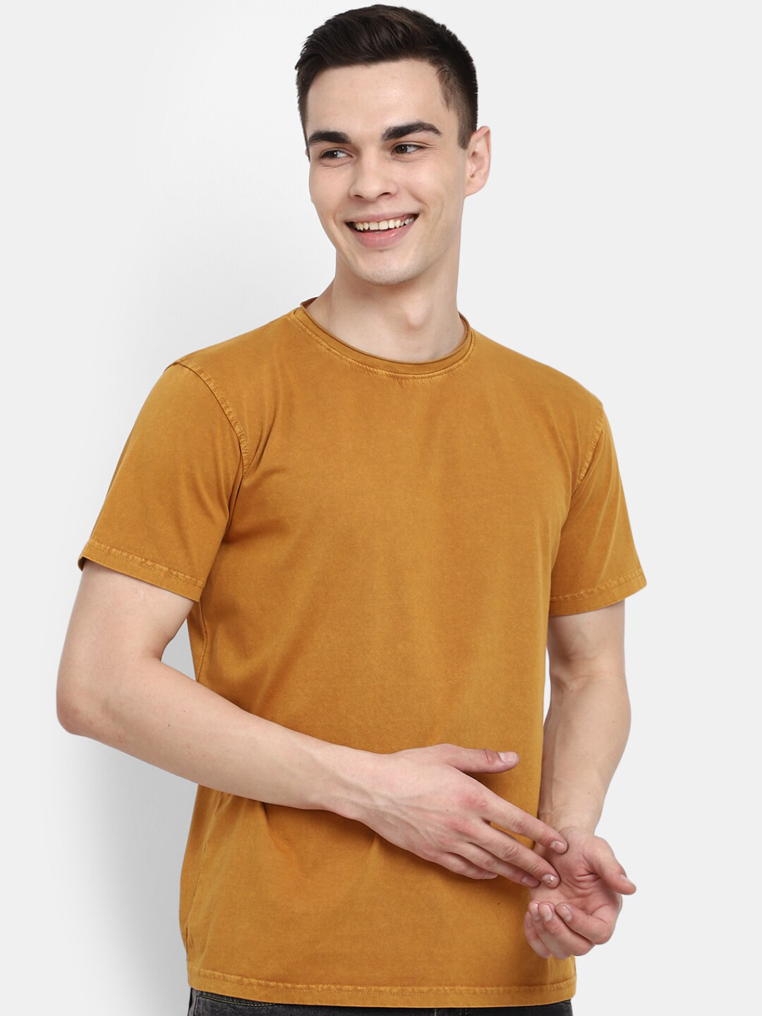 

V-Mart Round Neck Cotton T-Shirt, Mustard