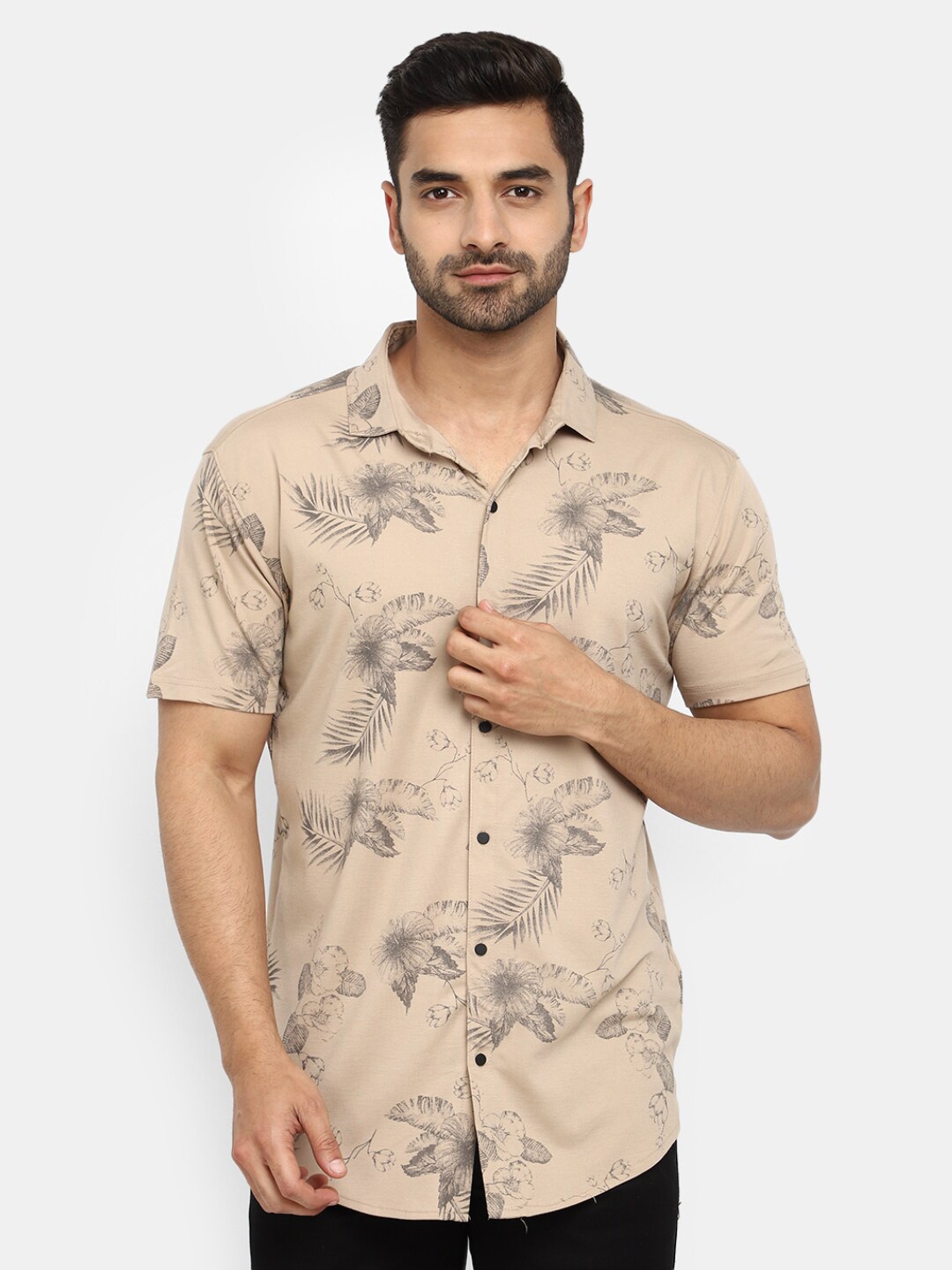 

V-Mart Floral Printed Cotton Casual Shirt, Beige